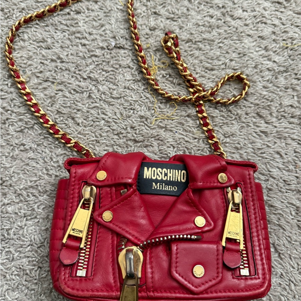 Moschino Red Mini Jacket Bag with Gold Accents